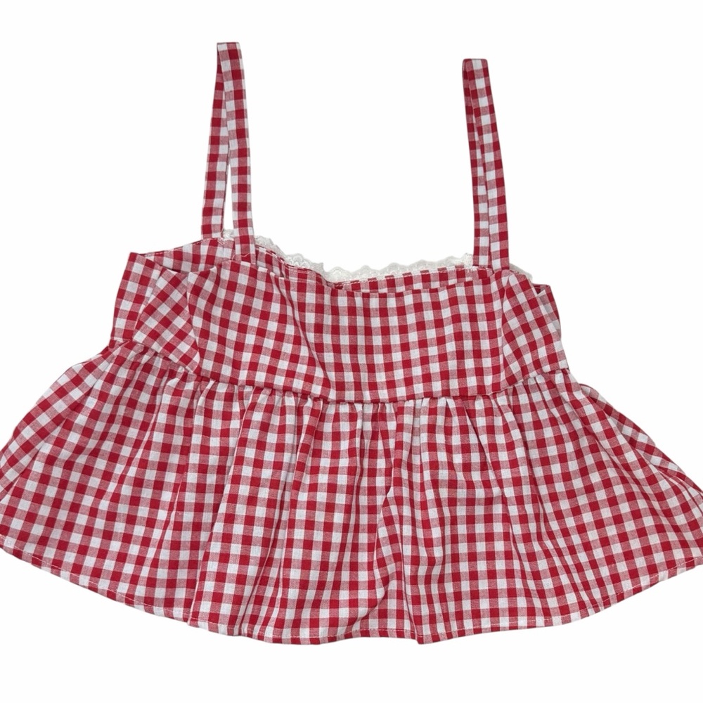 Red Gingham Ruffled Tank Top - Picture 2 of 8